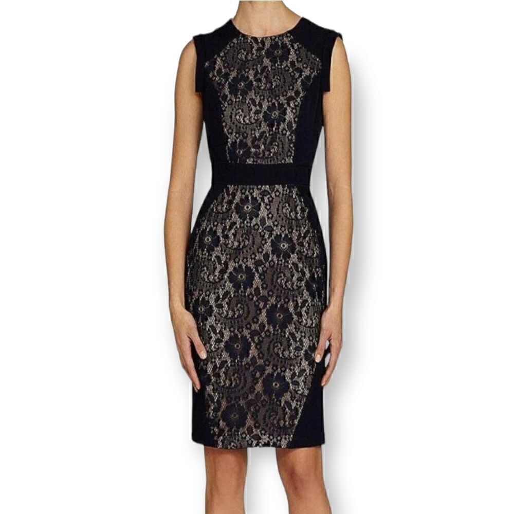 NWOT Adrianna Papell Black Lace Power Suit Dress SZ 2P